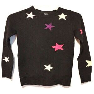 Girls Sweater Size 6 Black Multicolor Star Print Pullover Cute Long Sleeve